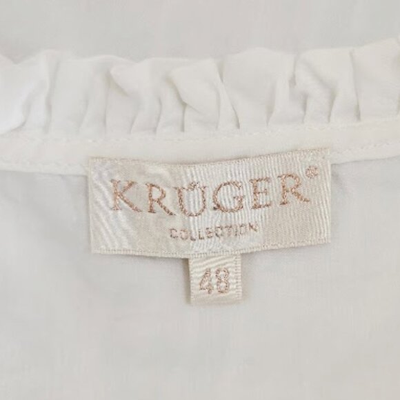 Kruger white Dirndl blouse sz US 14/16 EU 48 beautiful stitching & ruffled trim - Picture 3 of 5